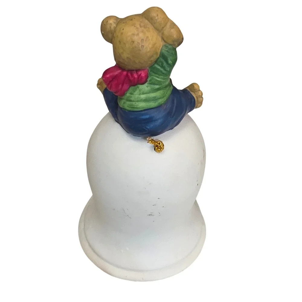 HOMETRENDS Hand Painted‎ Porcelain Teddy Bear Bell Christmas Sleigh Santa